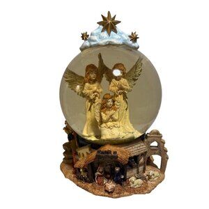 Nativity Snow Globe With Angels And Starry Sky 7" Christmas Decoration Figurine